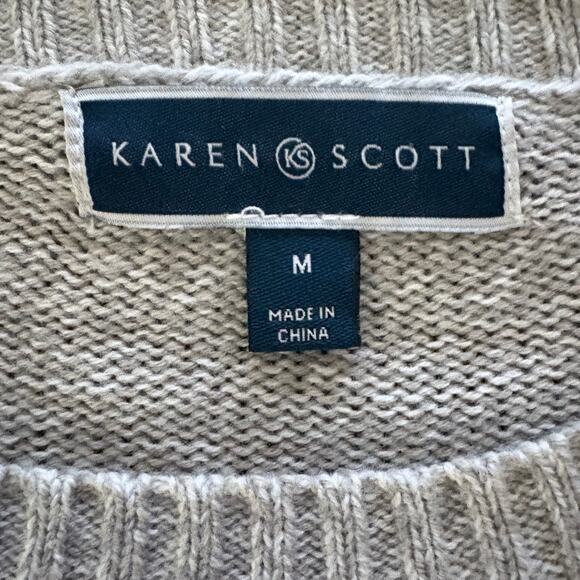 Karen Scott Gray Holiday Cat Sweater Womens Medium Christmas Knit - Picture 3 of 5